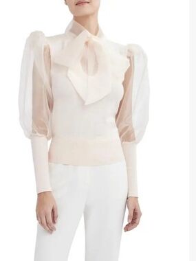 BCBGMAXAZRIA Women's Long Balloon Sleeve Sweater with Front Tie size small